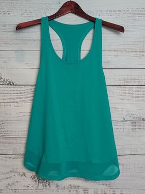 LULULEMON Racerback Tank Top Aqua Turquoise Teal Size 10 Sheer Curved Hem